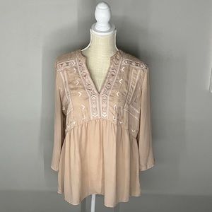 Adiva Pink Embroidered Three Quarter Sleeve Blouse